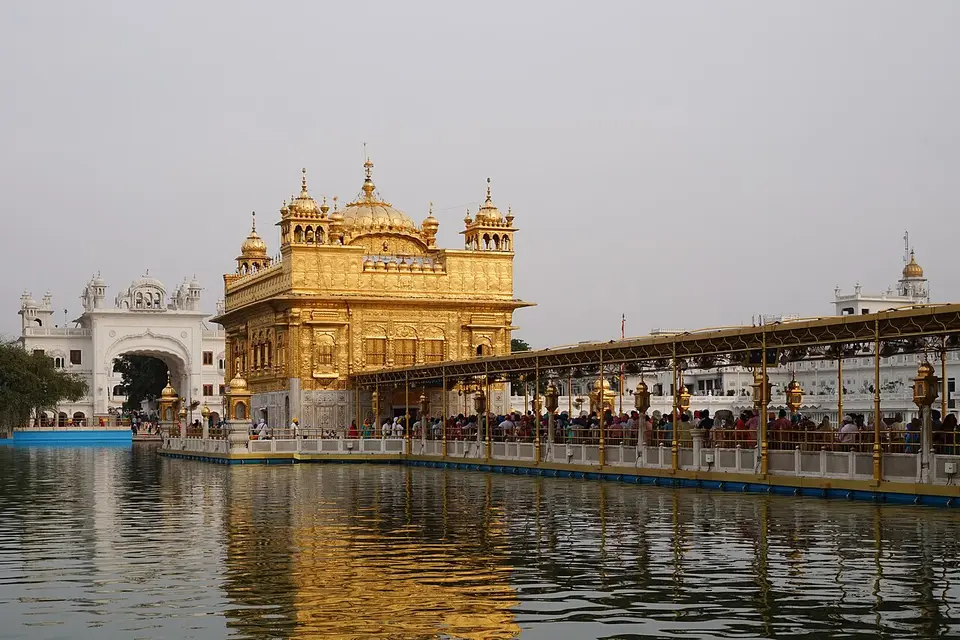 The Golden Temple, Harmandir Sahib, in Amritsar, across its pool