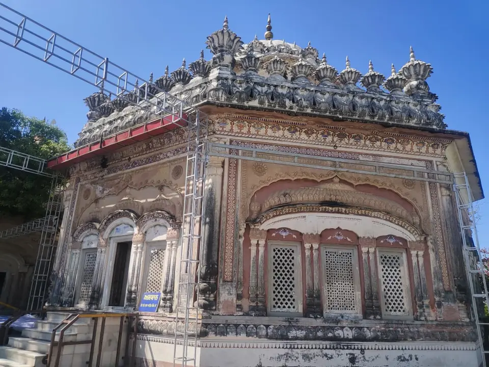 The carved Baba Sahib Singh Bedi Samadhi in Una